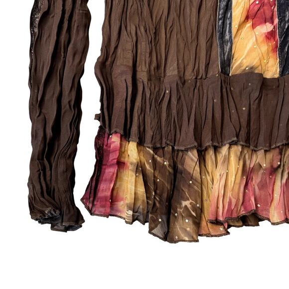 VTG Y2K Brown Pink Velvet Sheer Sequined Top Women's Size Small / Medium - Picture 3 of 5